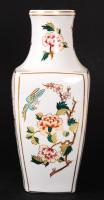 Hollóházi virágokkal és madárral díszített nagyméretű váza, kézzel festett, jelzett, hibátlan, m:35 cm / Hollóházi chinaware vase