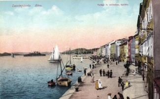 Mali Losinj, Lussinpiccolo; Riva / port, sailing boats, steamship