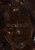 Festett spiáter kalapos szoborpár alabástrom talpazaton, m: 16 cm