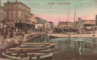 Fiume, Riva Szapáry / port, cafe, boats, SS Magyar  (EK)