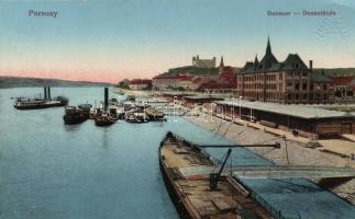 Pozsony, Dunasor, kikötő, gőzhajók / Danube, port, steamships (EK)