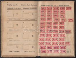 1918 Magyarországi Vas és Fémmunkások Központi Szövetsége tagsági könyv tagsági bélyegekkel