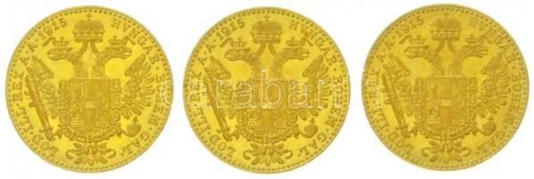 Ausztria 1915. 1D Au "Ferenc József" 3db eredeti bársonytokban (3x3.49g/0.986) utánveret T...