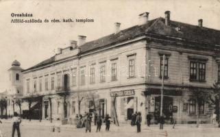 Orosháza, Alföld szálloda, katolikus templom, Wigner Géza kereskedése (Rb)