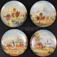 Fürstenberg porcelánmanufaktúra: An malerischen Rhein - A Rajna mentén. porcelán jelzett gyűjtői porcelán tányér sorozat (4 db) eredeti dobozában, ismertetővel, nem használt / Along the river Rhein porcelain plate series of 4. d: 26 cm