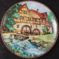 Történelmi vizimalmok jelzett gyűjtői porcelán tányér eredeti dobozában, tanúsítvánnyal, bontatlan / Watermills Collector porcelain plate in original box. d: 26 cm