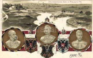Myslowice 'Dreikaiserreichs-Ecke' German-Russian-Austrian triple border, Emb. litho s: M. Trübe