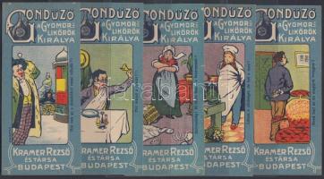 cca 1910 Kramer Rezső - Gondűző gyomorkeserű 9 db különböző litho számolócédula / Litho counting sli...