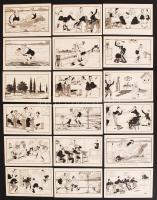 1936 Hursán jelzéssel: 18 db különböző humoros grafika képeslap méretben