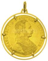 Ausztria 1915. 4D Au "Ferenc József" utánveret 14K arany keretbe foglalva (Br.: 18.9g) T:2- Austria 1915. 4 Ducat Au "Franz Joseph" restrike in 14Kt gold frame (18.9g) C:VF