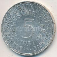 NSZK 1951D 5M Ag T:2- GFR 1951D 5 Mark Ag C:VF Krause KM112.1