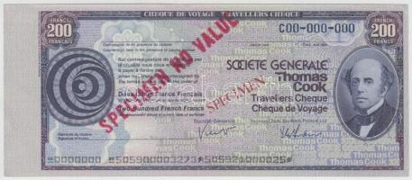 Franciaország "Societe Generale Thomas Cook / Általános Bank Thomas Cook" 200Fr "Specimen" utazási csekk T:II (hajtatlan, anyaghiány)  France "Societe Generale Thomas Cook / General Company Bank Thomas Cook" 200 Francs "Specimen" travellers cheque C:XF (unfolded, material flaw)
