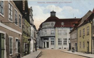 Chomutov, Komotau; Herrengasse, K.u.K. Postamt / street, post office