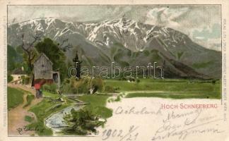 Hoch-Schneeberg &#039;Postkarte der K.K. Priv. Eisenbahn Wien- Aspang- u. Schneebergbahn Serie No.2&#039; litho s: Zetsche