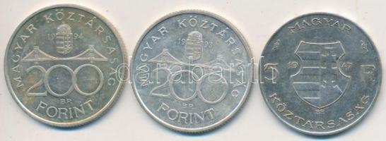 1947. 5Ft Ag "Kossuth" + 1993-1994. 200Ft Ag "MNB" T:2-,2