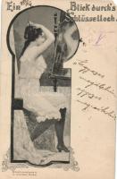 Blick durchs Schlüsselloch Künstlerpostkarte 4. J. Goldiner; erotic postcard (EK)