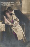 Kissing couple, romantic postcard