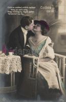 Kissing couple, romantic postcard