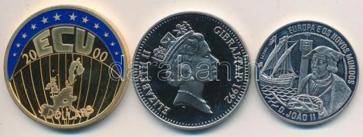 Libéria 2000. 5$ "ECU" + Portugália 1992. 2 1/2E "II. Joao" + Gibraltár 1992. 2....