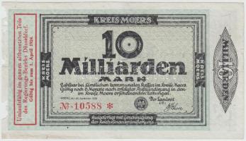 Német Birodalom/Weimari Köztársaság Kreis Moers 1923. 10.000.000.000M T:III Germany / Weimar Republic Kreis Moers 1923. 10.000.000.000 Mark C:F