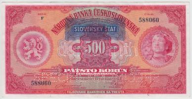 Csehszlovákia 1929. 500K "SPECIMEN" perforációval T:III Czechoslovakia 1929. 500 Korun perforated "SPECIMEN" C:F Krause 24