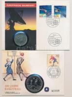 NDK 1978A 10M "Közös űrrepülés" + Niue 1992. 5$ "100 éves a kosárlabda" érmés borítékon első napi bélyegzős bélyegekkel T:1,2 GDR 1978A 10 Mark "Common Space Flight" + Niue 1992. 5 Dollars "100 Years of Basketball" coin letter with German first day of issue stamps C:UNC,XF