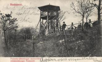 Budapest XII. János-hegy (Pozsonyi-hegy) fa messzelátó, hátoldalon Kozár Mihály vendéglő reklám