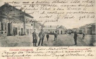 Gálszécs, Piac tér, Fő utca, Klein A. üzlete, kiadja Koch Gáborq / square, street, shop