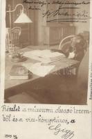 Kassa, humoros múzeumi életkép, olvasóterem, belső, könyvtáros helyettes kutya / humour, museum, reading room, dog librarian photo