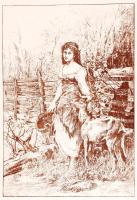 Jelzés nélkül: Lány kecskével. Rézkarc, papír, 36×27 cm