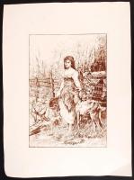 Jelzés nélkül: Lány kecskével. Rézkarc, papír, 36×27 cm