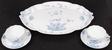 Herendi madaras tál és 2 db teáscsésze és alj, kézzel festett, jelzett, hibátlan