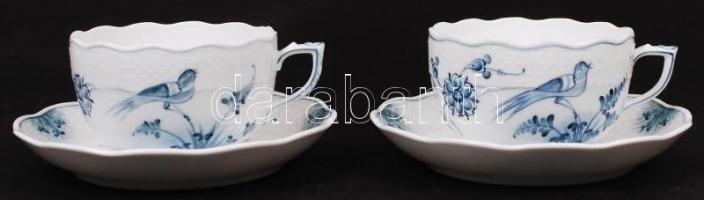 Herendi madaras tál és 2 db teáscsésze és alj, kézzel festett, jelzett, hibátlan
