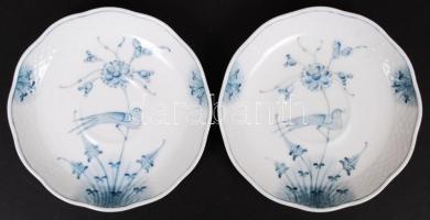 Herendi madaras tál és 2 db teáscsésze és alj, kézzel festett, jelzett, hibátlan