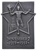 1957. "November 7. - A Nagy Októberi Forradalom 40. évfordulójára" fém emlékplakett eredeti dísztokban (49x73mm) T:2