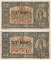1923. 1000K (2x) T.W. nyomdahely jelöléssel és "8 FILLÉR - NYOLC FILLÉR" felülnyomással T:III Adamo K37B