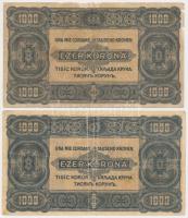 1923. 1000K (2x) T.W. nyomdahely jelöléssel és "8 FILLÉR - NYOLC FILLÉR" felülnyomással T:...