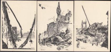 1945 Budapest, Klösz Coloroffset, szignózott reprodukciós lapok - 12 db régi képeslap tokban / 12 old postcards in case