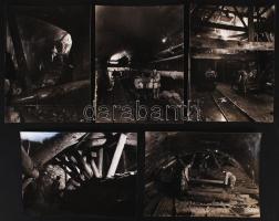 cca 1950-1954 Járai Rudolf (1913-1993) képriportja a földalatti gyorsvasút (később metro) korai építési szakaszáról, 5 db pecséttel jelzett vintage fotó, 9x12 cm