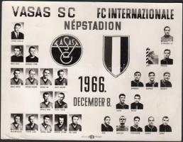 1966 Vasas SC és FC Internazionale labdarugó csapata, kistabló, 27 nevesített portréval, 13x16,5 cm