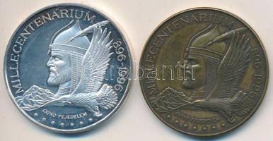 Kósa István (1953-) "Millecentenárium - Árpád fejedelem / Honfoglalás" fém és bronz emlékérem (42,5mm) T:PP,2