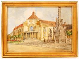 Santha jelzéssel: Szentháromság szobor. Akvarell, papír, üvegezett keretben, 24×34 cm