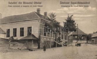Bikszád, Sepsibükszád; Községháza, Német Antal üzlete / town hall, shop (fa)
