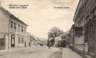 Lippa, Fő utca, Weitner Virsil és Sándor Testvérek üzlete / street, shops (EK)