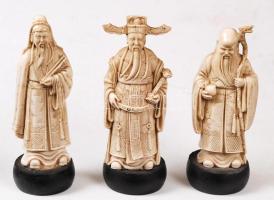 A három kínai Feng Shui isten: Fu, Lu és Shou, cenzúrázó bélyegző (a kibocsátott beszéd megfelelő) csont őrlemény, egyik ragasztott, m:9,5 cm (3×)