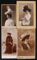 1900-1910 Divattörténeti leletek, a kalapok divatjáról, Szentes, Siklós, Fiume és Budapest egy-egy fényképész műterméből, 4 db keményhátú fénykép, 16x11 és 21x13 cm közötti méretekben