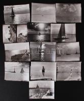 cca 1930-1940 Balatoni táj- és életképek, korabeli üveglemez negatívokról készült későbbi másolatok, 13 db fotó 9x12 cm