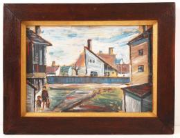 Jelzés nélkül: Régi házak (Szeged). Olaj, karton, hátul jelzett, üvegezett keretben, 21×28 cm