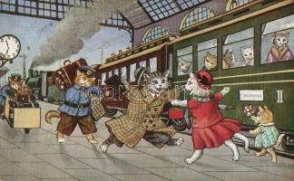 Cats at the railway station, train