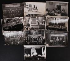 cca 1950-1960 Tiszavölgyi József: A szocializmus építésének lelkesítő jelmondatai, a tévedhetetlen vezérek portréi, 10 db életkép, csoportkép, 13x18 cm